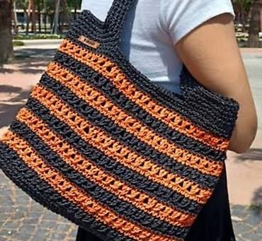 Çantalar: Zolaqlı unikal əl işi makrame çanta, təzə - Material: qalın elastik — 1
