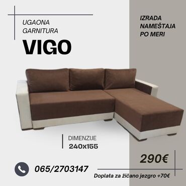 polovne prostirke za krevet: Ugaona garnitura "ViGo" Krajnjih dimenzija 240x155 Dvosed se izvlaci