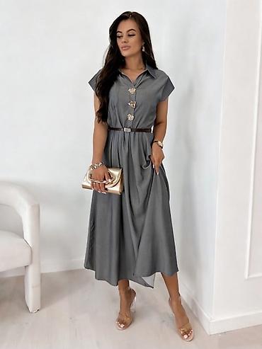 Haljine: 💫💫Ženska midi košulja-haljina sa pojasom - Elegantna A-kroj silueta — 2