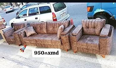 taxda divan: Qonaq otağı dəsti – 1 divan + 2 kreslo - Rəng: qəhvəyi, klassik — 1