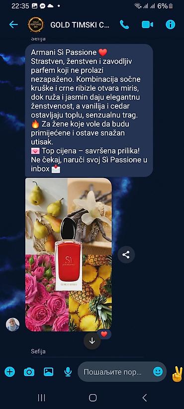 Parfemi: Parfemi – cjenovnik i odabrani mirisi Veličine i cijene: - 30 ml – — 6
