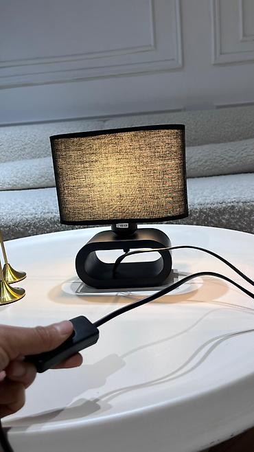 smart light: Настольная лампа с абажуром из льна чёрный 1500 сом с пером простой — 3