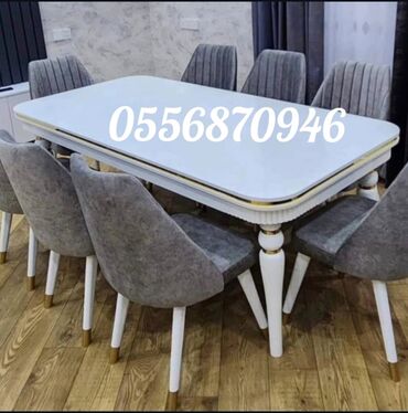 Masa və oturacaq dəstləri: Qonaq otağı üçün, Yeni, Açılmayan, Dördbucaq masa, 6 stul — 10