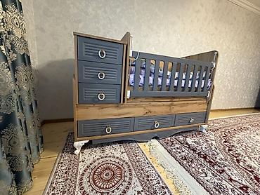 матрас двуспальный: Uşaq beşiyi – komodlu, çoxfunksiyalı model - Rəng və material: Təbii — 2