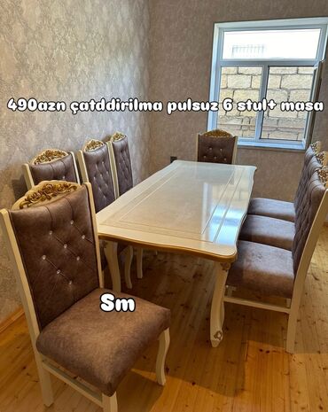 metbex desti: Qonaq otağı üçün, Dördbucaq masa, 6 stul