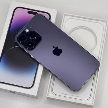 apple naushniki: IPhone 14 Pro Max, Б/у, 256 ГБ, Deep Purple, Зарядное устройство, Защитное стекло, Чехол, 98 %