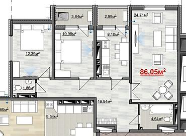 Продажа квартир: 3 комнаты, 87 м², Пишпек Элитка, 12 этаж, ПСО (под самоотделку) — 3