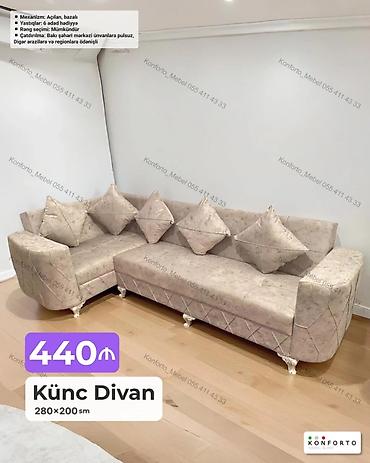 Künc divan – 280×200 sm - Mexanizm: açılan, bazalı (yataq funksiyası