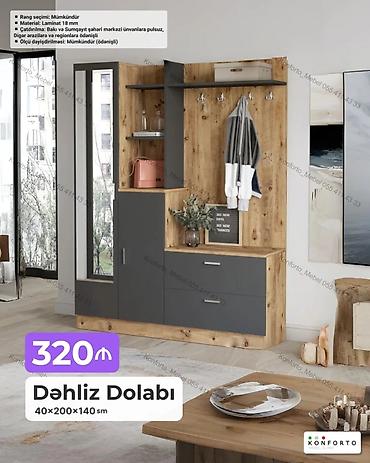 Mebel: Dəhliz Dolabı – 40×200×140 sm - Material: 18 mm laminat - Rəng — 1