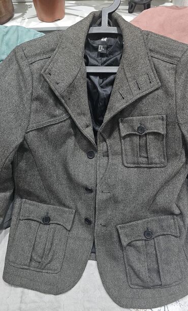 Ostale jakne: H&M muški kaputić/sako od tvida u riblja kost šari (siva/ugljen) — 3