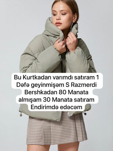 женские шубы из каракуля: - Brend: Bershka - Növ: Qadın puffa/kaban - Rəng: Açıq boz/yaşıl ton -