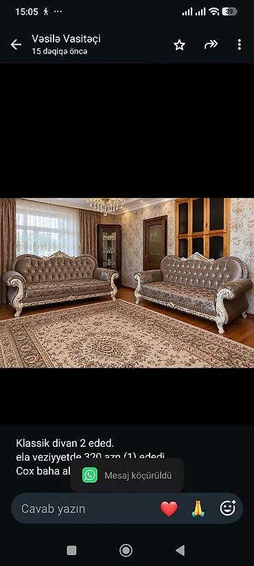 Klassik divan 2 eded. ela veziyyetde 320 azn (1) ededi Cox baha lalafo.az -da Klassik divan 2 eded. ela veziyyetde 320 azn (1) ededi Cox baha