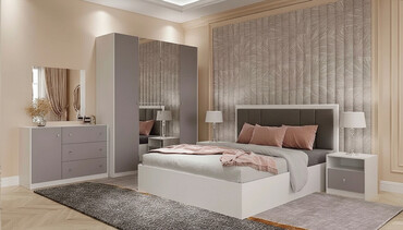 я ищу кровать: Уктоочу бөлмө гарнитуру, Эки кишилик керебет, ДСП, түсү - Ак