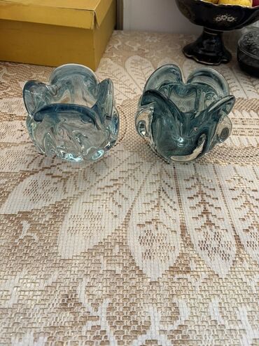 qab qaşıq: Şüşə dekorativ qablar (2 ədəd dəst) - Material: qalın, şəffaf-yaşıl
