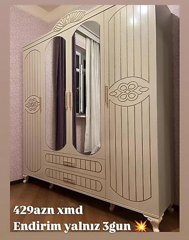 iki: Klassik üslubda 4 qapılı paltar şkafı - Rəng: krem - Ön hissədə iki — 1