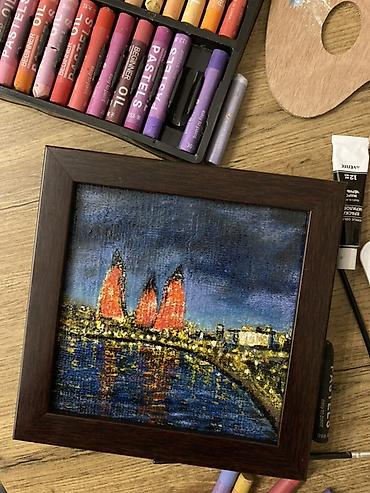 Спорт и хобби: “Baku nights” 15x15sm canvas üzərində akril boya ilə mini tablo. - — 1