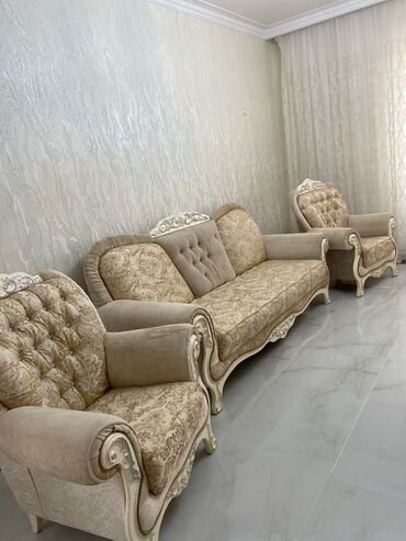 мягкие кресла в баку: Б/у, Диван, 2 кресла, Без подьемного механизма, Нераскладной