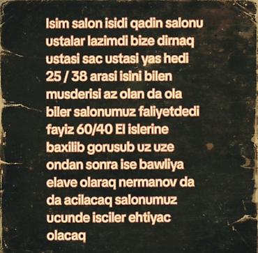 professional santexnik ustasi: Dırnaq ustası tələb olunur, Yerin icarəsi, 1-2 illik təcrübə — 1