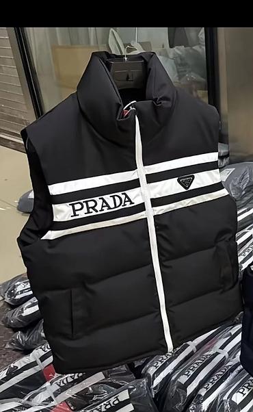 белая обувь: Жилет безрукавка Prada, мужской - Цвет: черный с контрастными белыми — 1