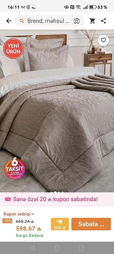 Постельное белье: Elart yataq dəsti – premium klass - Model: Şaxəli naxışlı dəst, zərif — 1