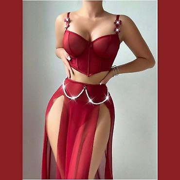 вечерние корсеты: Женский комплект в стиле evening party, цвет бордовый. Состав — 2
