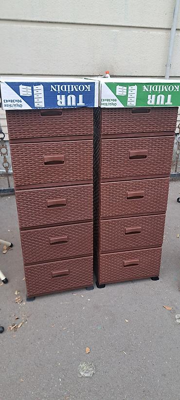 Комоды: Rattan naxışlı plastik komodin. Şəkildə qəhvəyi rəngdə, 5 çekmecəli — 1