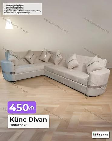 ucuz kunc divan: Künc Divan – 280×200 sm - Mexanizm: açılan, bazalı (yataq funksiyası — 1