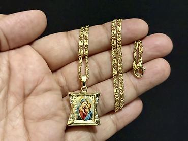 dini şekiller: Məhsul: Dini bəzək dəsti – ikona medalonlu qızılı rəng boyunbağı + — 5