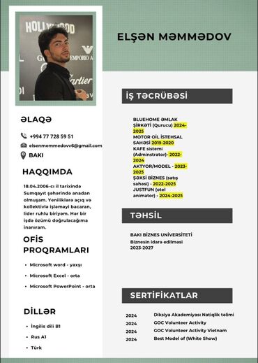 şemkir iş elanları: İş axtarıram: CV-də: Əlaqə məlumatları, iş təcrübəsi, təhsil, ofis