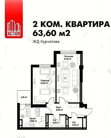 джалал абаде: 2 комнаты, 64 м², Нижний Джал (Джал-23) Элитка, 14 этаж, Евроремонт — 8