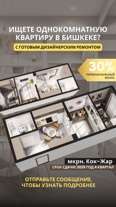 как купить квартиру без первоначального взноса: 1 комната, 35 м², Элитка, 6 этаж