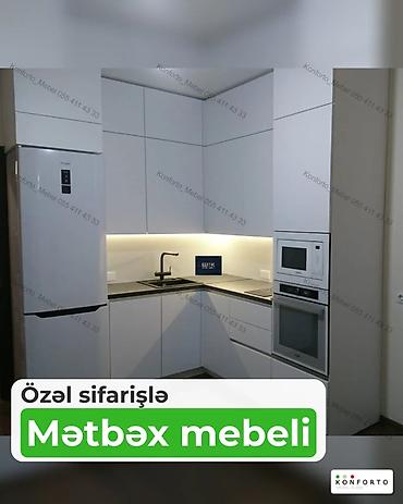 kunc dolablar: Özəl sifarişlə mətbəx mebeli - Minimalist, L‑şəkilli dizayn — 1