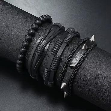 Бижутерия: Qara çoxqatlı kişi bilərzik seti - Stil: rok/pank ilhamlı, minimal və — 1