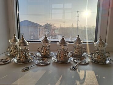 Чайный сервиз набор армуду из стекла с металлическими блюдцами