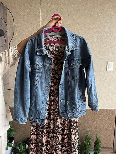 Повседневные платья: Платье миди + джинсовая куртка - Платье 1: миди, черный фон с мелким — 4