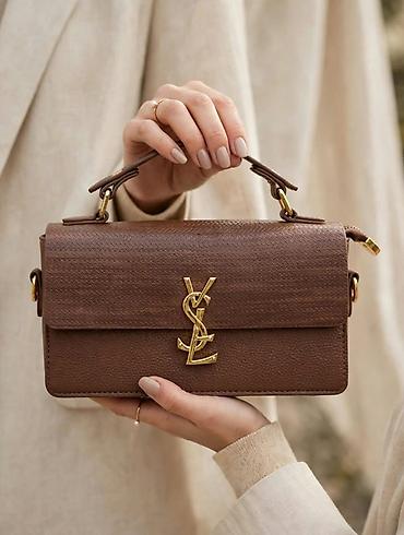 золота: YSL - сумка 🤎 Сумка-сэтчел из коричневой кожи с тиснением и — 1