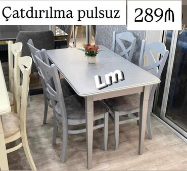 круглый стол: Mətbəx üçün, Yeni, Açılmayan, Dördbucaq masa, 4 stul