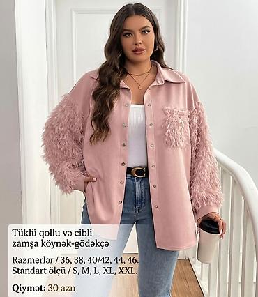 oversize: Tüklü qollu və cibli zamşa köynək-gödəckə - Material: yumşaq zamşa — 1