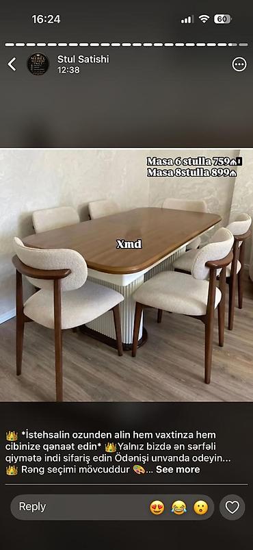 stullar ev ucun: Yemək masa dəsti – modern və zərif dizayn - Komplekt seçimləri: - — 1