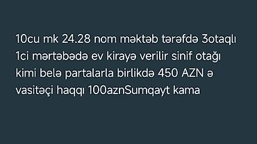 1 otaqli ev: Sumqayıt, 10-cu mkr, 24 və 28 nömrəli məktəblər tərəfi. 1-ci mərtəbədə — 2
