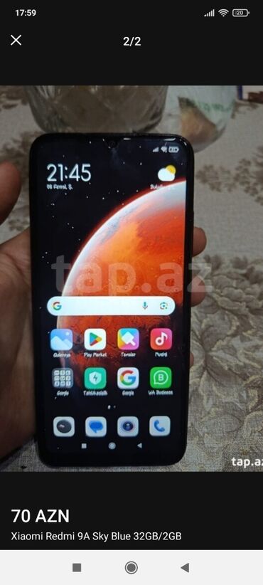 ikinci el telefon redmi: Xiaomi Redmi 9A, 32 ГБ, цвет - Синий, 
 Две SIM карты, Face ID