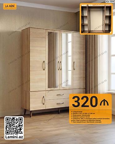 Mebel: 4 qapılı dolab – Kod: 10546 - Ölçülər: D 45 × H 200 × E 160 sm - Rəng — 1
