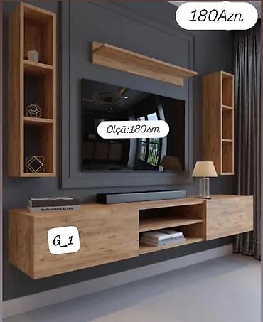 agaclar: TV stendi və divar rəfləri dəsti - Ümumi ölçü: 180 sm (şəkildə — 1