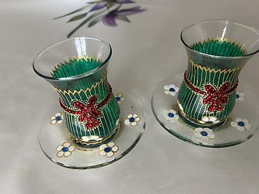 Qab-qacaq və mətbəx ləvazimatları: Çay dəsti, rəng - Yaşıl, Şüşə, 2 nəfərlik — 3