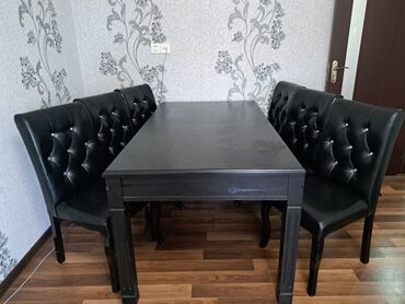 i̇ş masası: Qonaq otağı üçün, İşlənmiş, Açılan, Dördbucaq masa, 6 stul, Azərbaycan