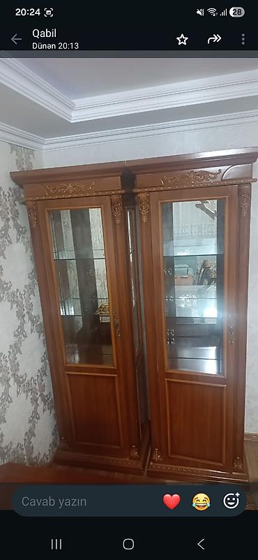 Ikili vitrin şkaf dəsti - Material: təbii ağac görünüşlü korpus, ön lalafo.az -da Ikili vitrin şkaf dəsti - Material: təbii ağac görünüşlü korpus, ön
