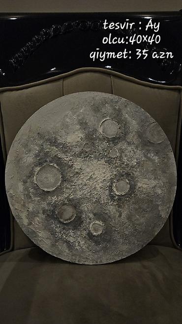 Şəkillər, tablolar: Rəsm əsərləri – əl işi 1) Mövzu: Ay - Dairəvi teksturalı tablo — 4