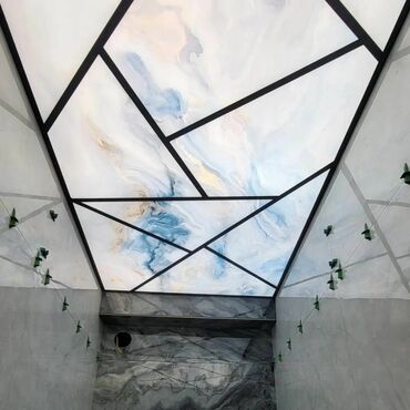 обшивку для потолка: LED işıqlı gergi tavan – mərmər effektli, geometrik panel dizaynı - lalafo.az -da обшивку для потолка: LED işıqlı gergi tavan – mərmər effektli, geometrik panel dizaynı -