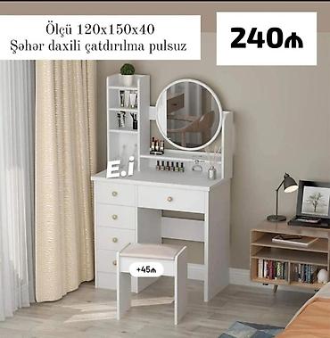 Мебель: Ağ rəngli makiyaj masası və güzgü dəsti - Ölçü: 120 x 150 x 40 sm - — 1