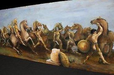 Stilske umetničke slike: SLIKA PRIPREMA ZA JURIŠ, 53 X 154, ULJE NA ŠPERPLOČI | Slika — 12